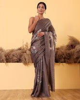 Chocolate Colour Floral Moonga Tissue Silk Saree
